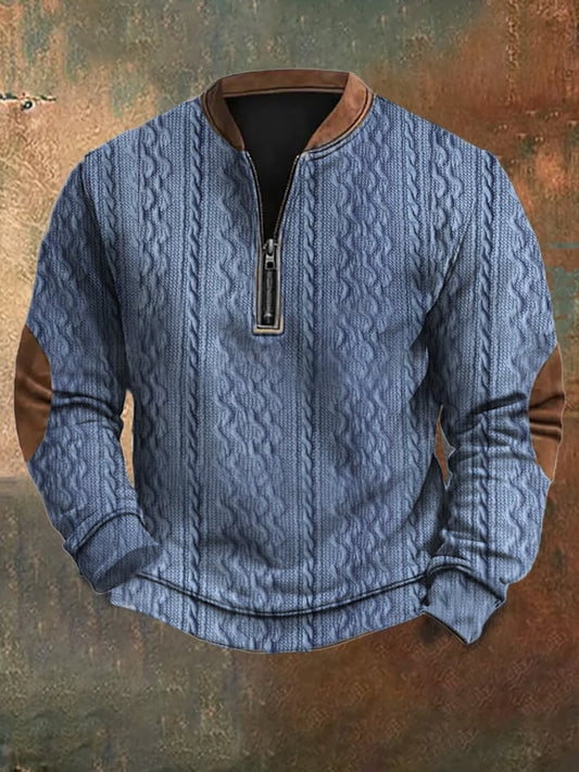 Men's Vintage Knit Jacquard Zipper Sweatshirt