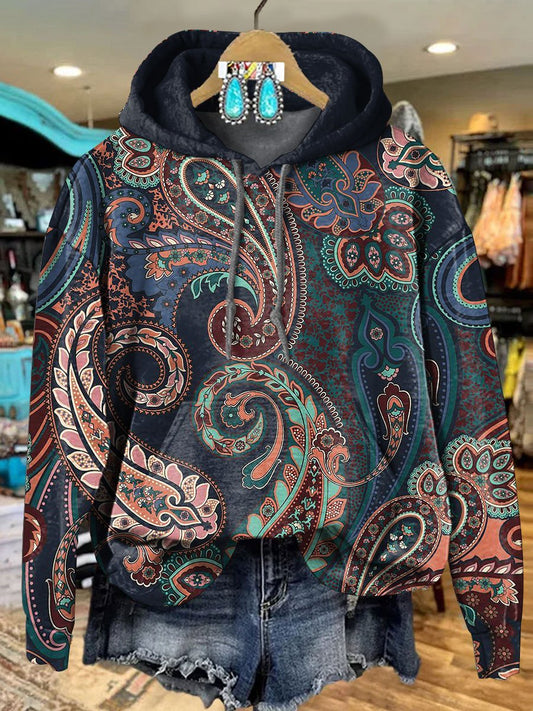 Vintage Paisley Print Casual Hoodie Sweatshirt