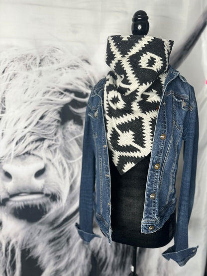 Women's Black & White Western Aztec Warm Neck Hood