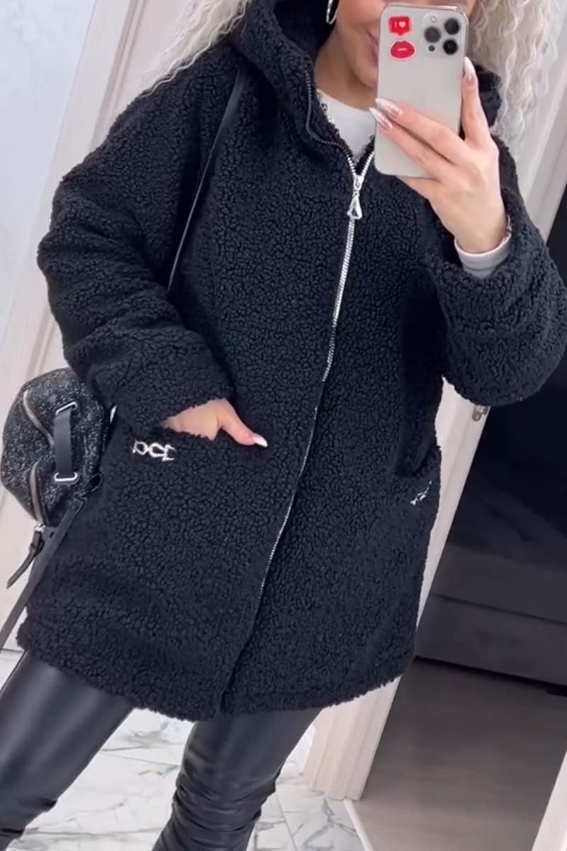 Women's Casual Loose Lamb Wool Hooded Mid-Length Coat