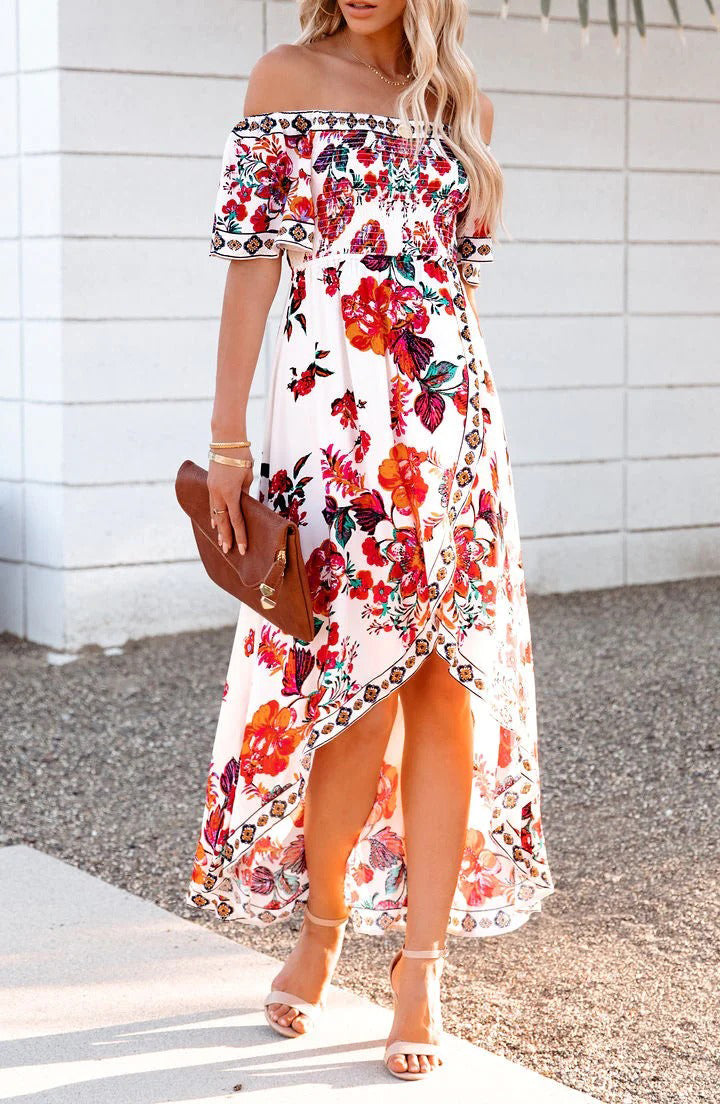 White Floral High Low Dress