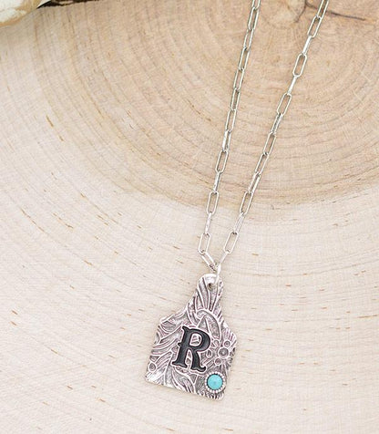 Cattle Tag Initial Necklace - choice of initials H, N  or T