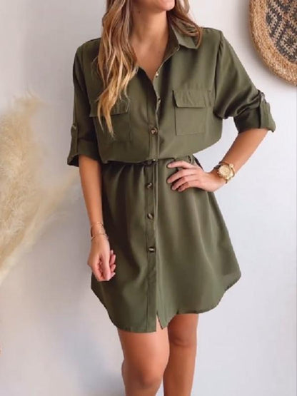 Women's Casual Single Breasted Shirt Short Dress