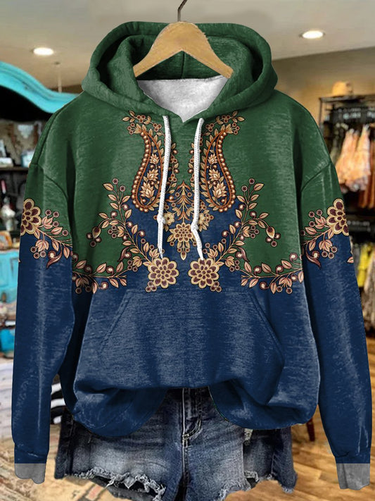 Vintage Cashew Floral Art Print Casual Hoodie Sweatshirt