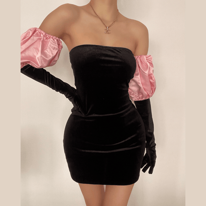 Gloves Bubble Sleeve Slim Mini Dress