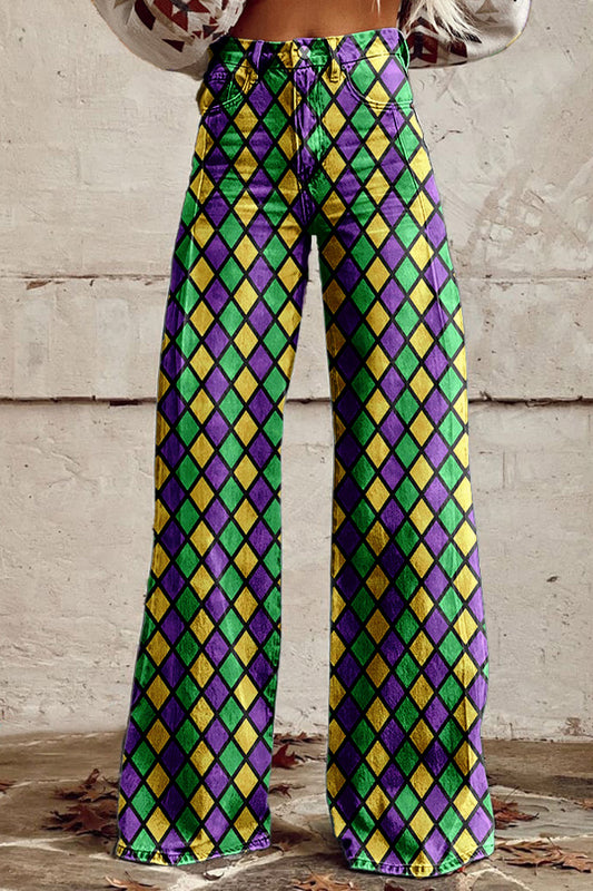 Carnival Check Contrast Color Wide Leg Pants