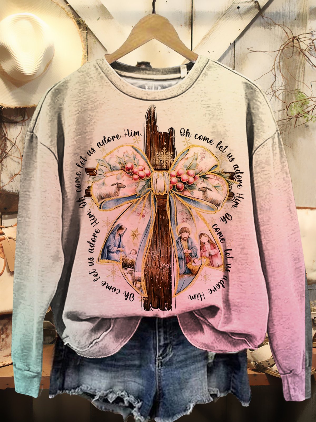 Nativity Print Casual Sweatshirt