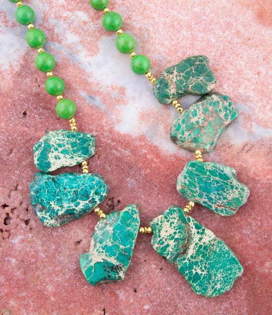 Barse Pop of Green and Blue Jasper Statement Beaded Necklace