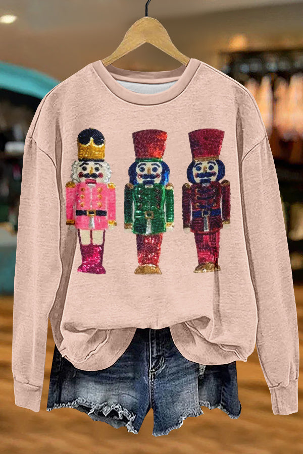 Shiny Christmas Nutcracker Print Sweatshirt