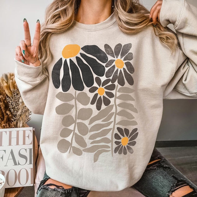 Casual Flower Printed Long Sleeve Sweatshirt