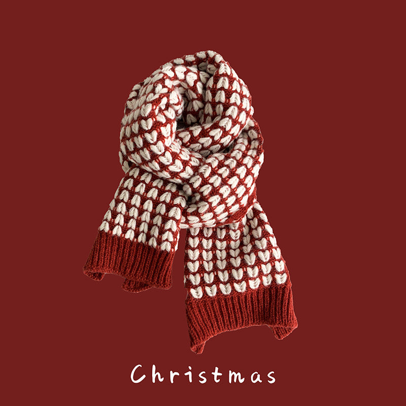 Unisex Christmas Red Knitted Scarf