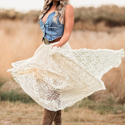 Beautiful Tiered Ruffled Hem Lace Skirt