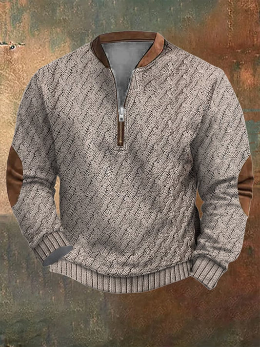 Men's Vintage Printed Casual Zipper Sweatshirt