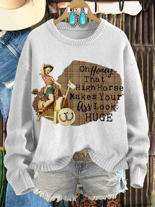 Sarcastic Retro Print Knit Pullover Sweater