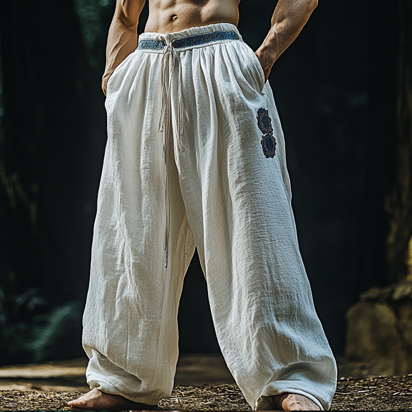 Men's Ethnic Graphic Linen Wide-leg Trousers