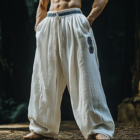 Men's Ethnic Graphic Linen Wide-leg Trousers