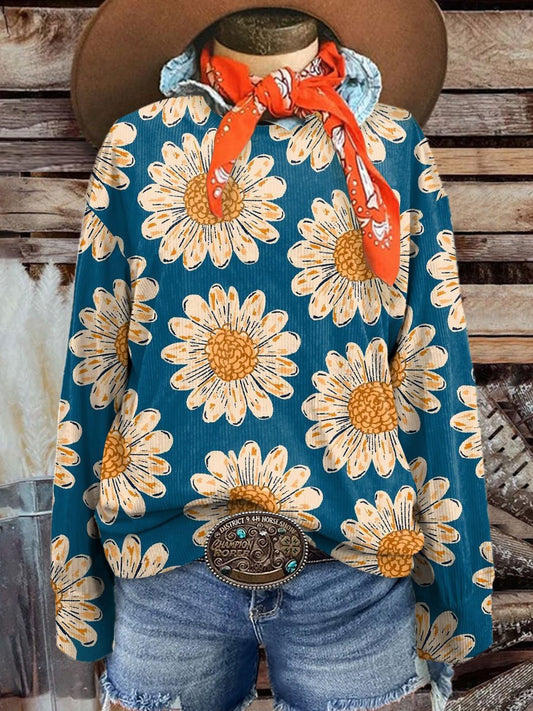 Women's Vintage Art Casual Print Corduroy Sweatshirt