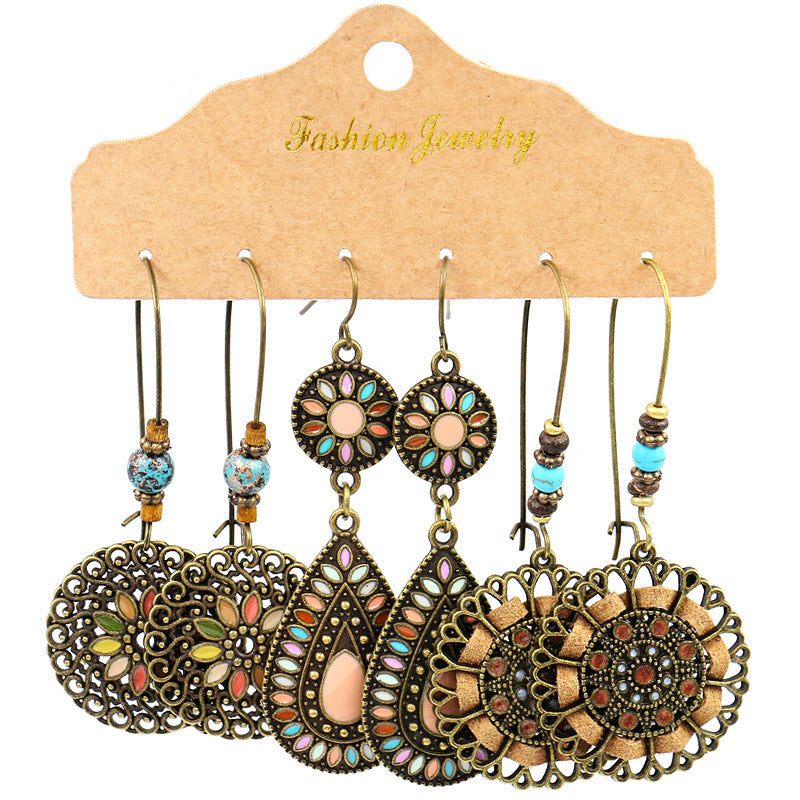 Women's Bohemian Suit Combination Metal Tassel Earrings