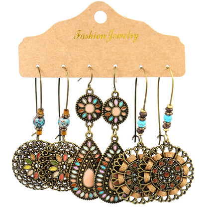 Women's Bohemian Suit Combination Metal Tassel Earrings