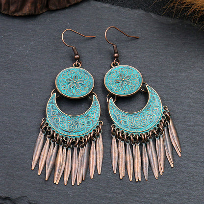 Women's Bohemian Flower Crescent Tassel Tassel Earrings