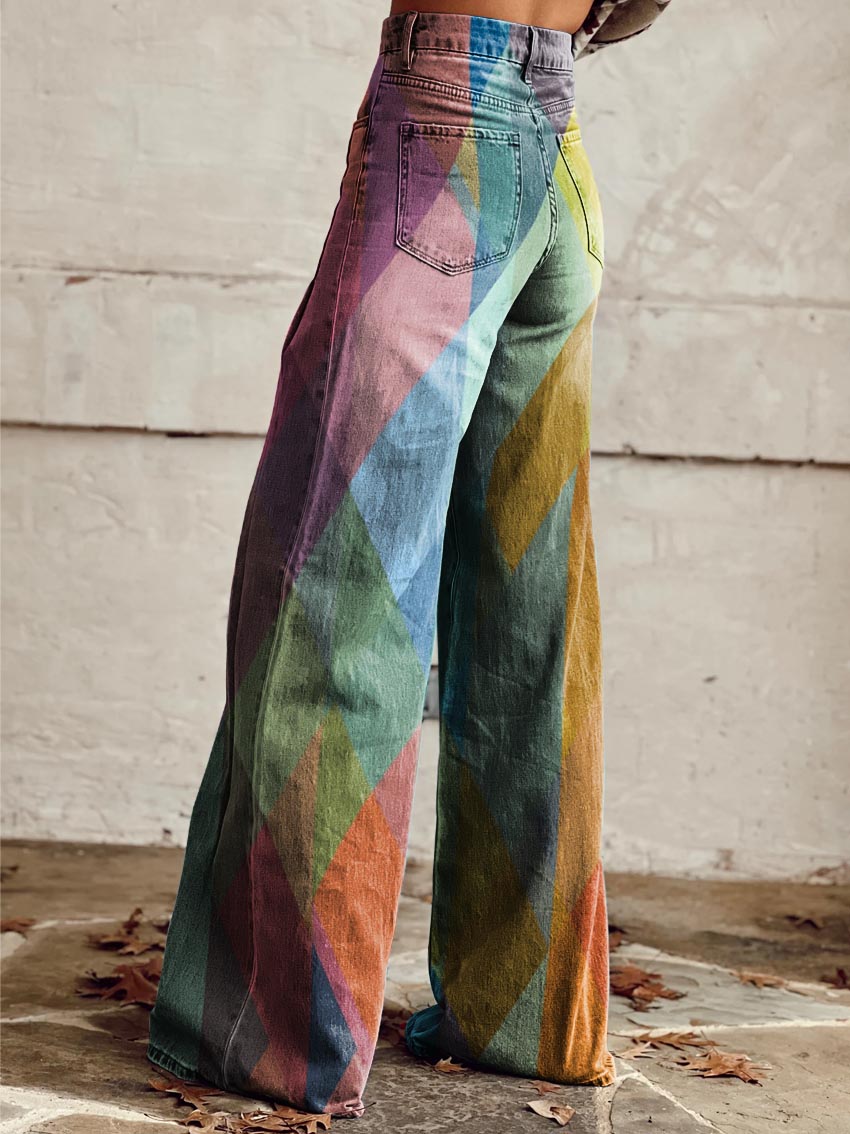 Women's Colorful Print Casual Wide Leg Pants