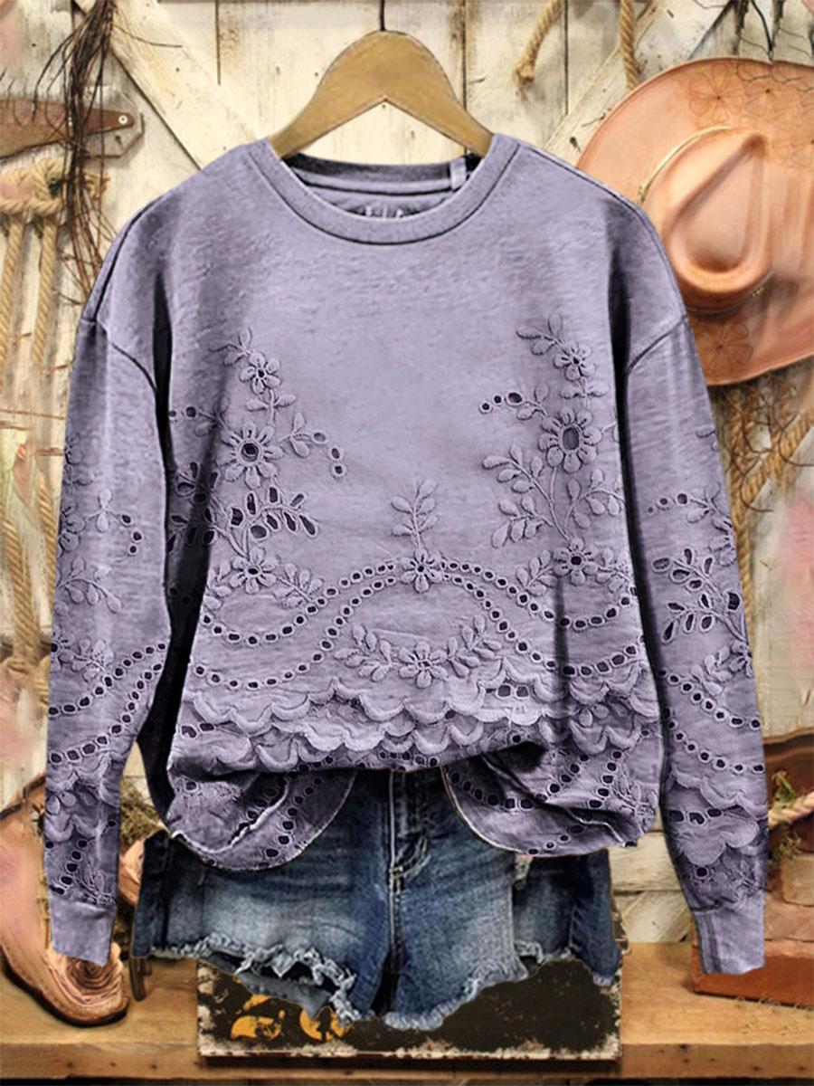 Vintage Lovely Lace Floral Pattern Art Print Casual Sweatshirt