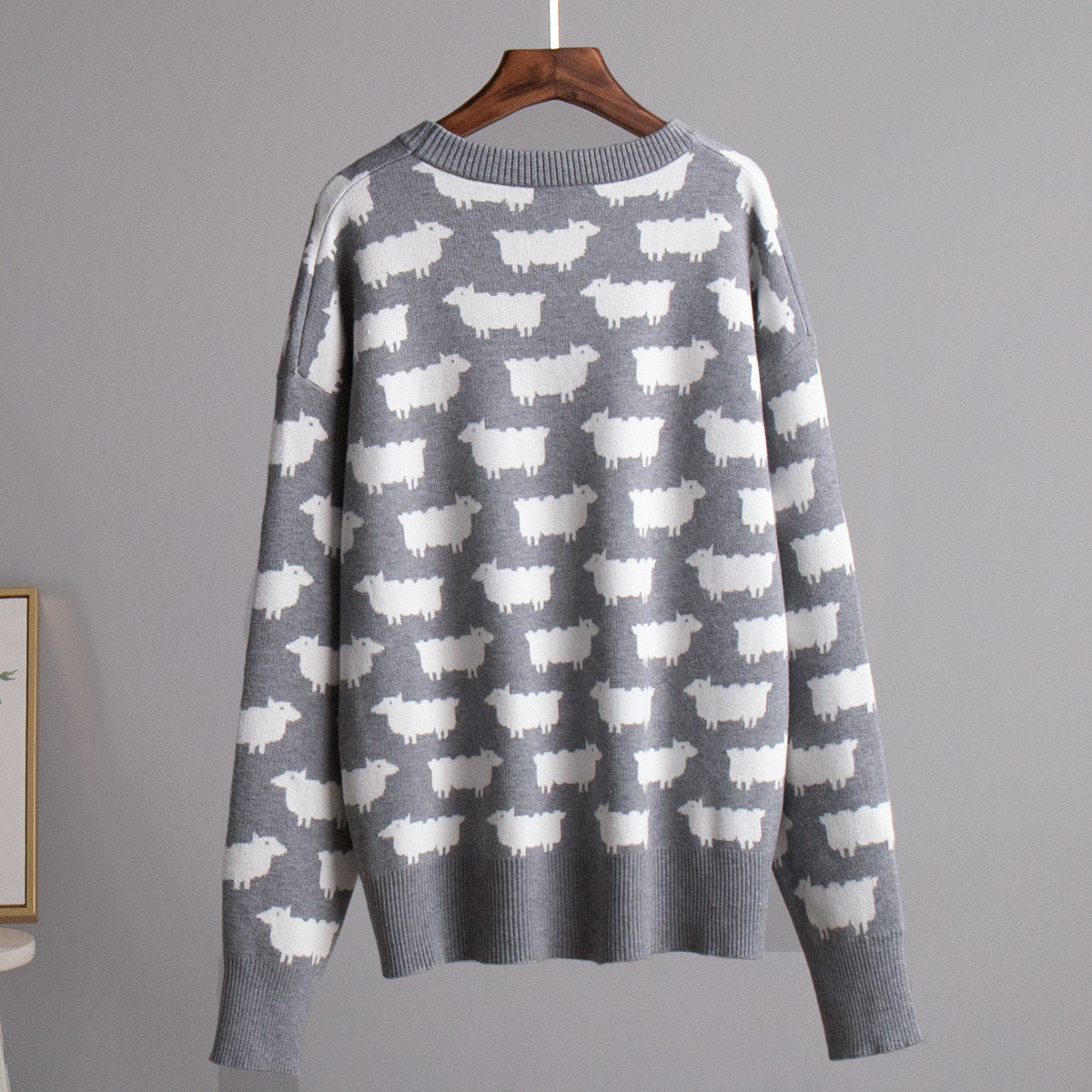 Women's Crew Loose Neck Alpaca Print Sweater