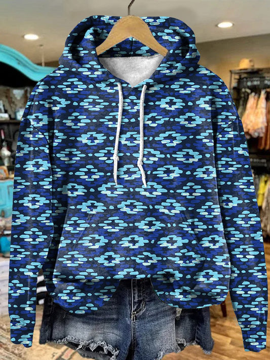 Retro Dark Blue Diamond Cross Art Print Casual Hoodie Sweatshirt