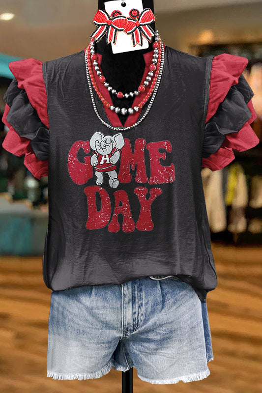 Red Black Gameday Alabama Flying Sleeve Blouse