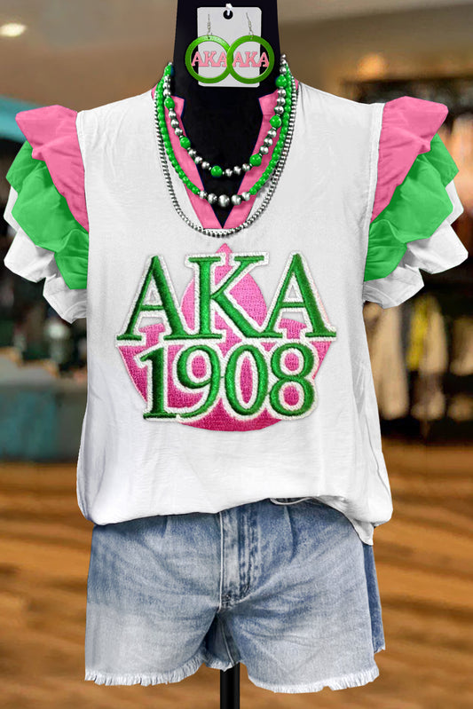 Alpha Kappa Alpha Sorority Embroidered Fly Sleeve Blouse