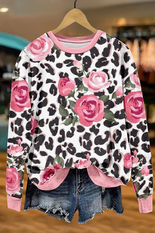 Sweet Flowers Leopard Print Sweatshirt