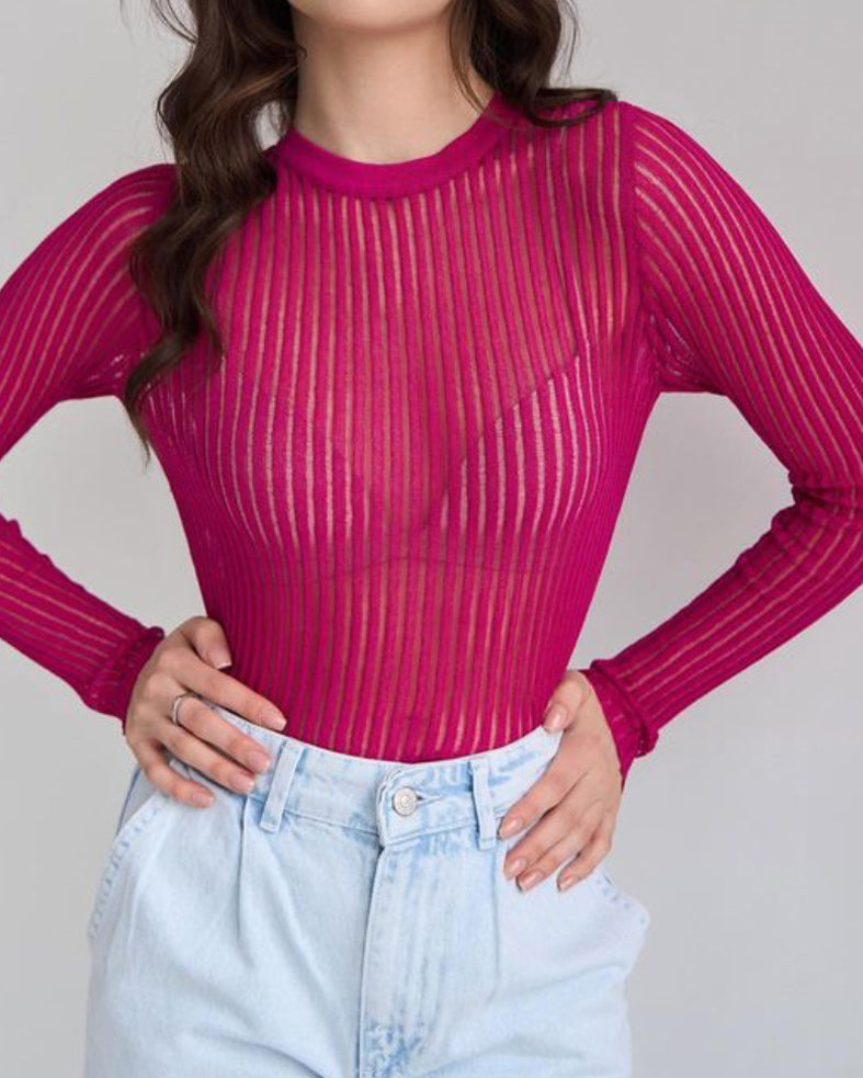 See Through Ribbed Mesh Top