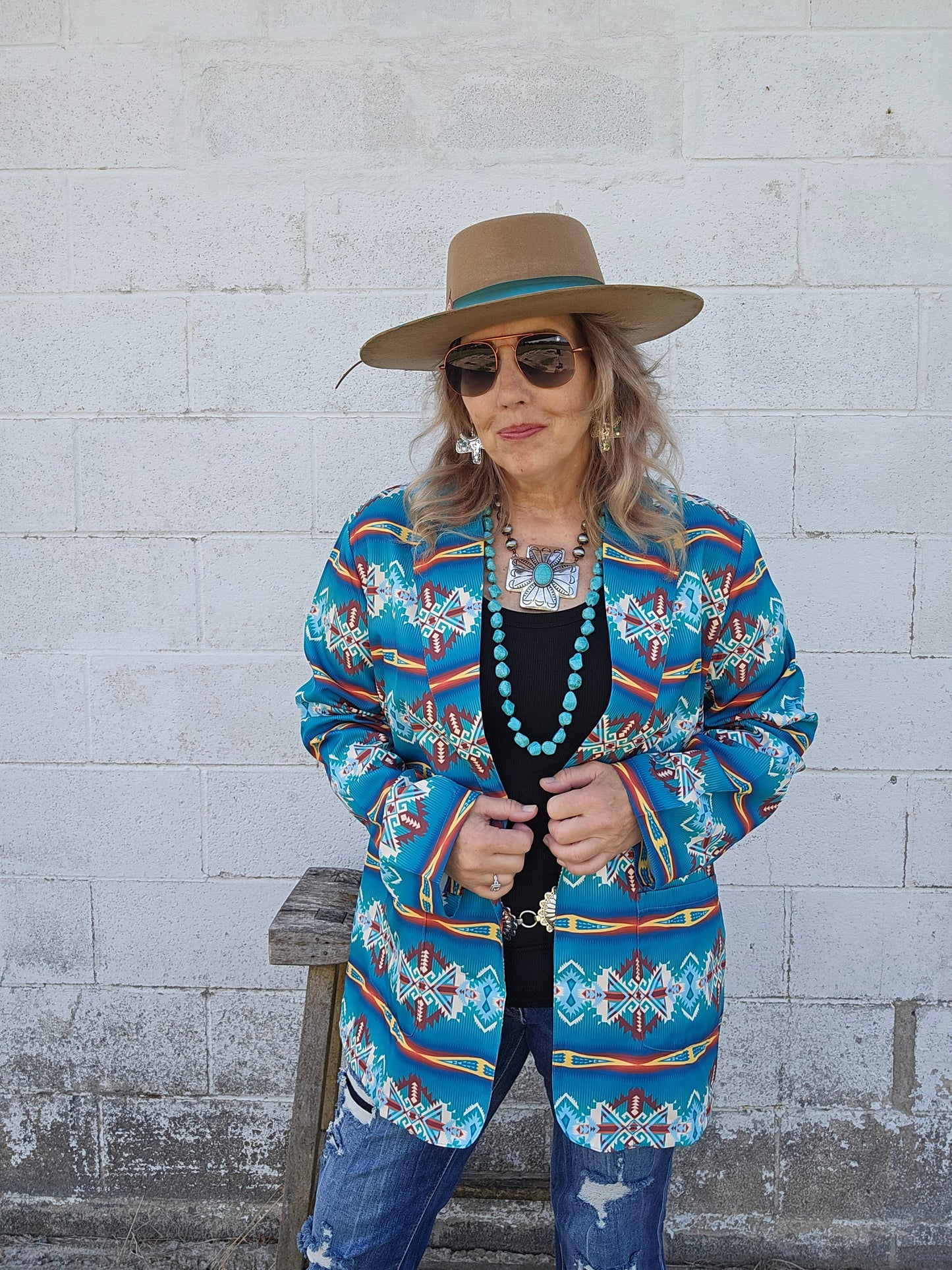 Teal Aztec Women's Western Blazer