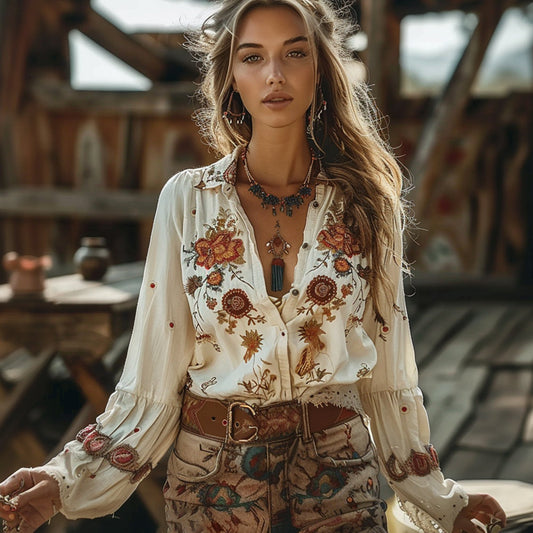 Bohemian Gypsy Print Long Sleeve Shirt