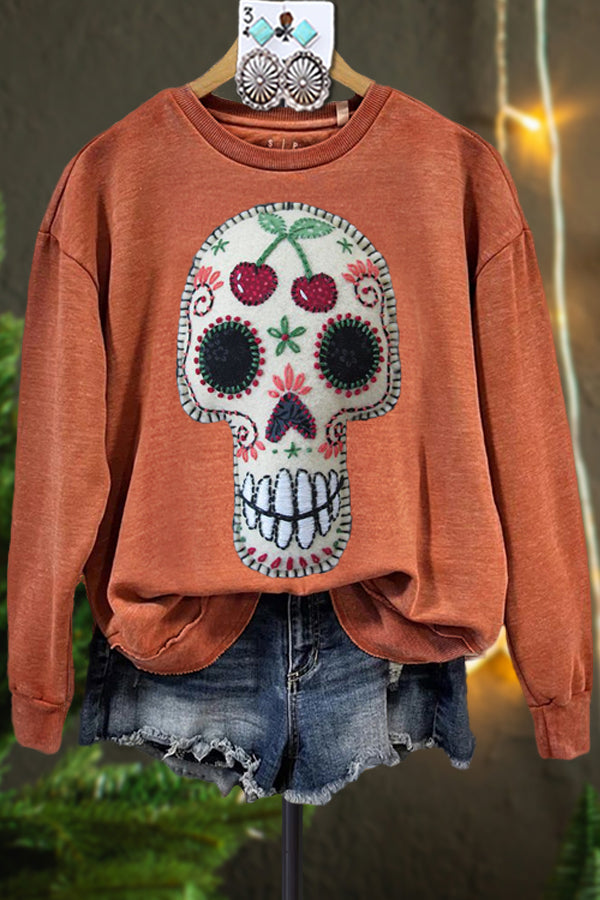 Contrast Color Ghost Long Sleeve Sweatshirt