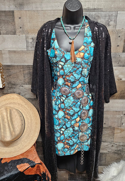 All Turquoise Sleeveless Dress