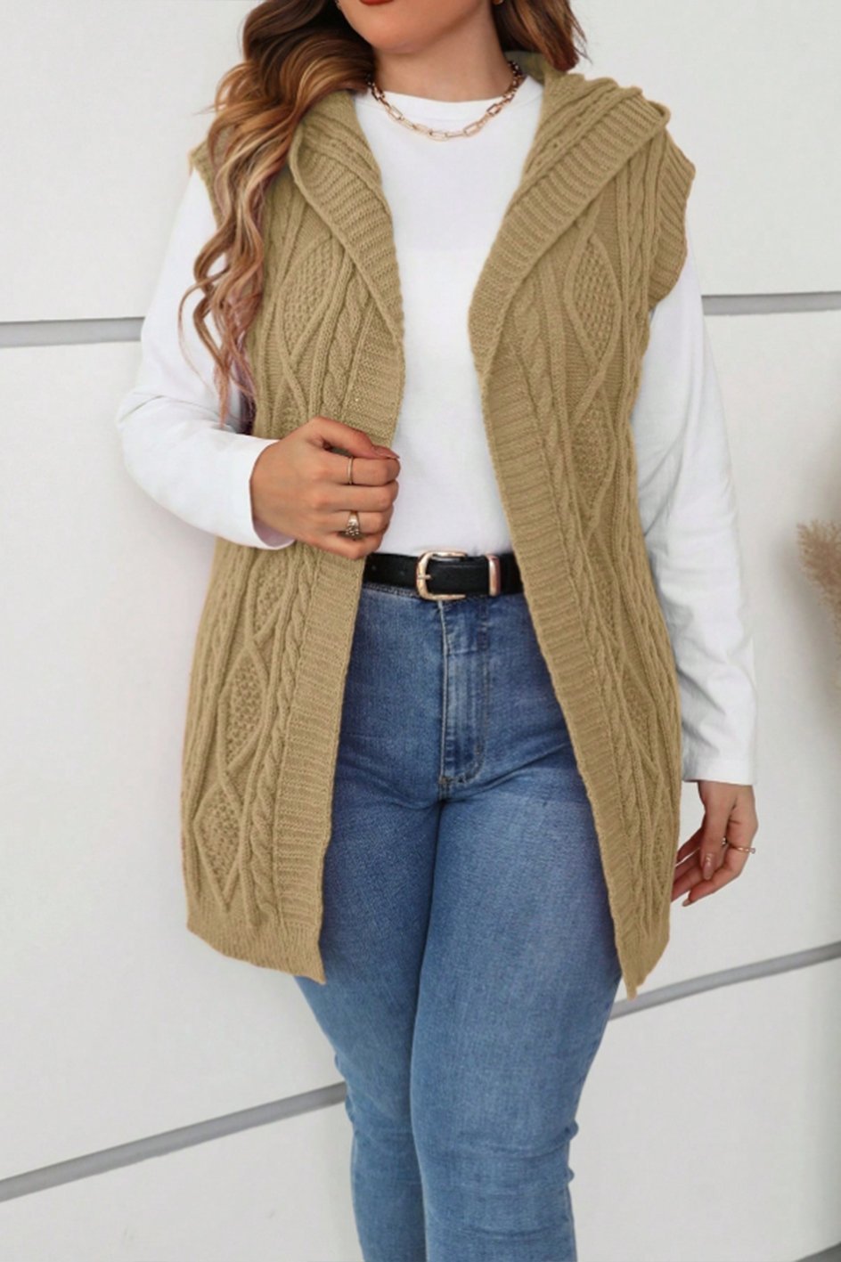 Women's casual sleeveless hooded knitted cardigan