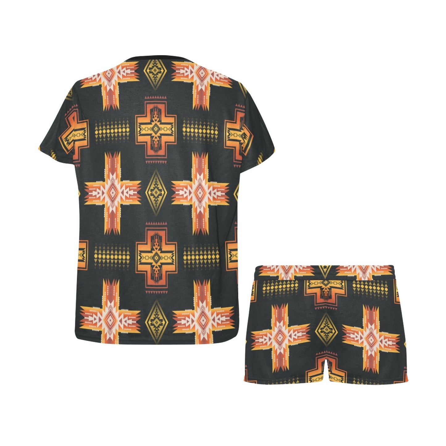 Fire Aztec T Shirt Shorts Pajamas Set