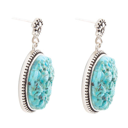 Barse Carved Blue Turquoise Sterling Silver Drop Earrings