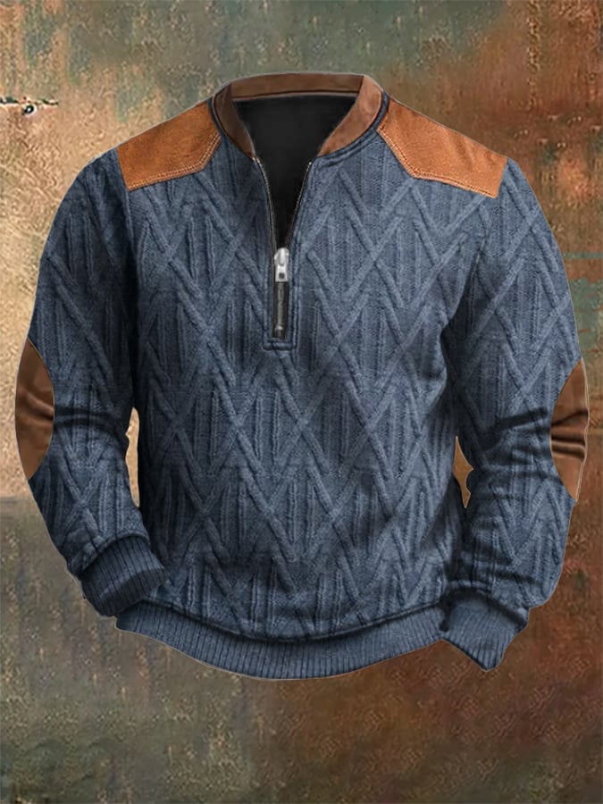 Men's Vintage Knit Print Zip-Up Sweatshirt