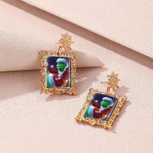 Vintage Grinch Square Earrings