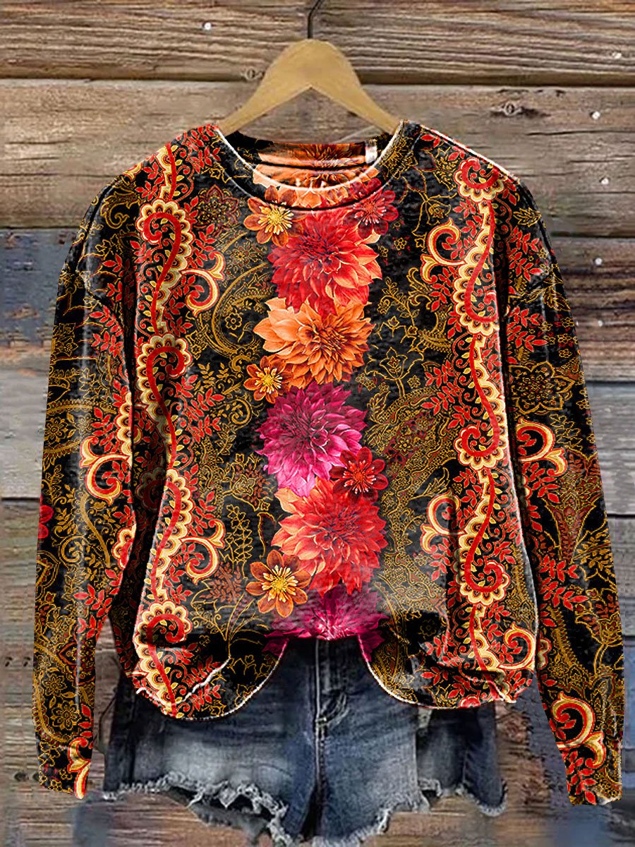 Vintage Floral Vine Art Print Casual Sweatshirt