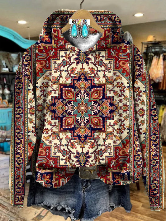 Maroon Vintage Flower Art Print Casual Hoodie Sweatshirt