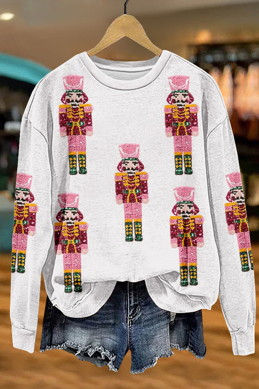 Shiny Christmas Nutcracker Print Sweatshirt