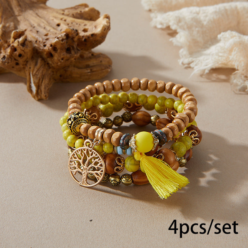 Bohemian Multi-layered Wood Beaded Bracelet