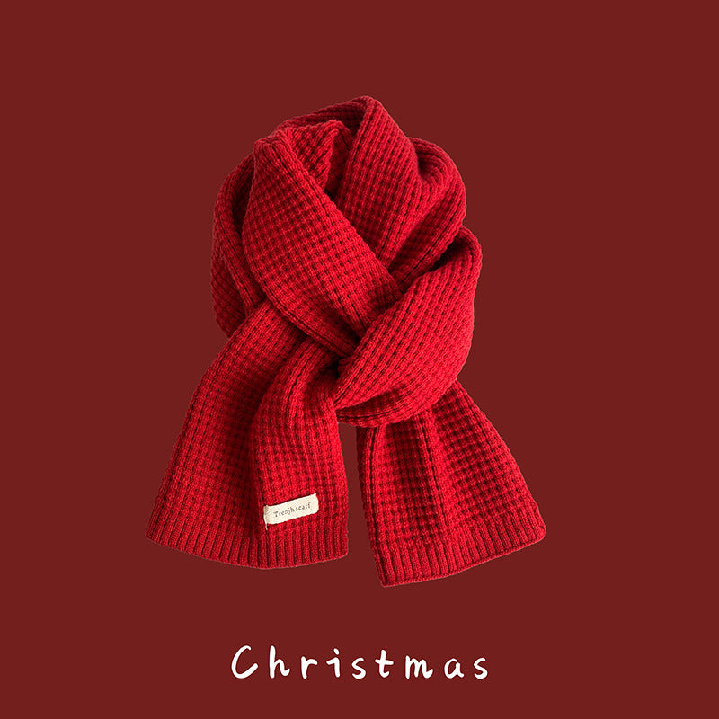 Unisex Christmas Red Knitted Scarf