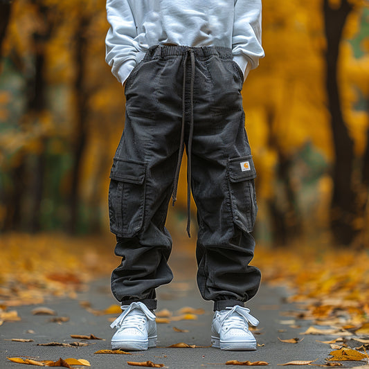 Men's Lace-up Baggy Trousers With Large Pockets