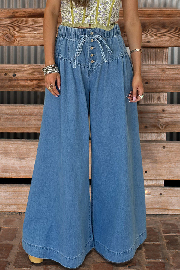 Vintage Washed Pleated Button Trousers