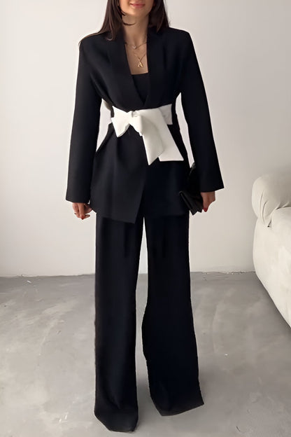 Women's Elegant Waist Tie Bow Pants Suit