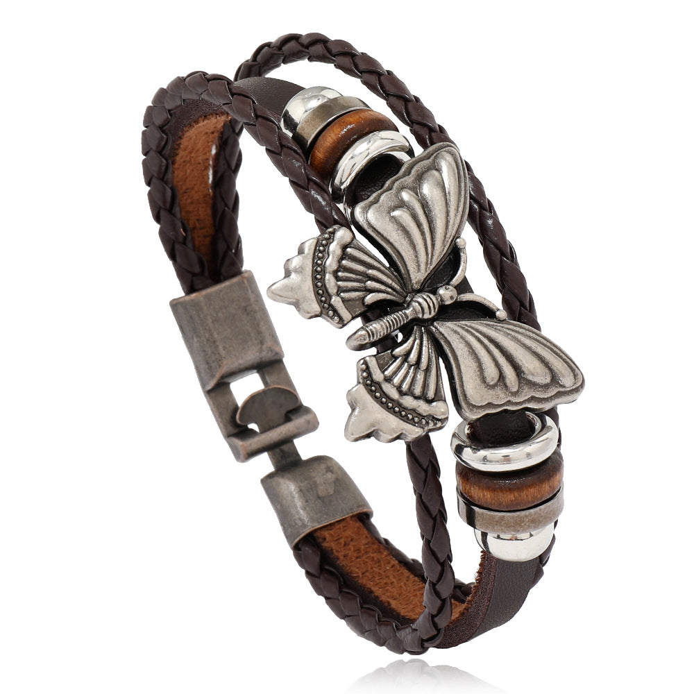 Unisex Vintage Ethnic Style Butterfly Multi-Leather Bracelet